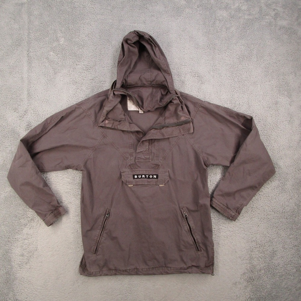 Burton Freelight Anorak Jacket Mens Large Gray Cotton Quarter Zip Pullover Hood
